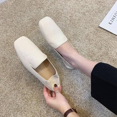 MCCKLE Womens Flat Shoes Square Toe Slip-On Shallow Women Loafers Pu Leather Ladies Moccasins Female Flats Concise 2021 New