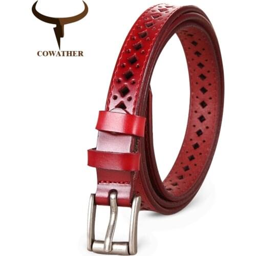 COWATHER 2019 Good Women belts cow genuine leather pin buckle vintage style top quality newest luxury female strap original