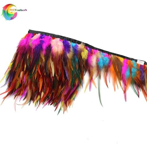 1 Meter Multi Color Dyed Rooster feather Trims Height 4-6inches Natural Cock feather Ribbon Dress Sewing Accessories