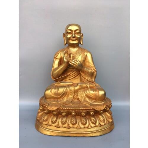 19" Tibet Buddhism Old Bronze Gilt Tsongkhapa Buddha Statue Buddhist theorists Rosan Zaba Statue Sitting Buddha Enshrine