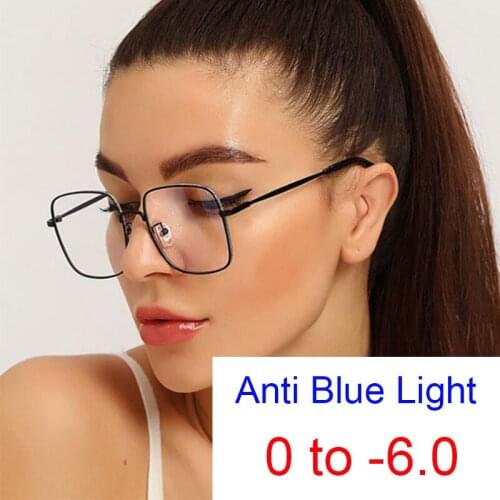 2021 Metal Square Oversized Prescription Glasses Women Men Myopia Corrective Anti Blue Light Computer Glasses Diopter Sight -1