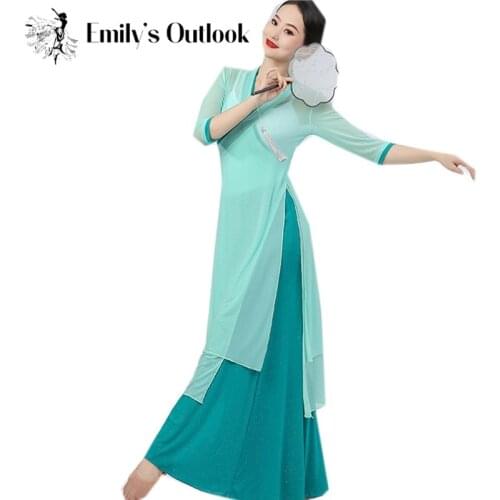 2021 Summer New Women Classical Dance Cheongsam China Traditional Folk Dance Dress Silver Shine Flowy Pant Light Weight Mesh