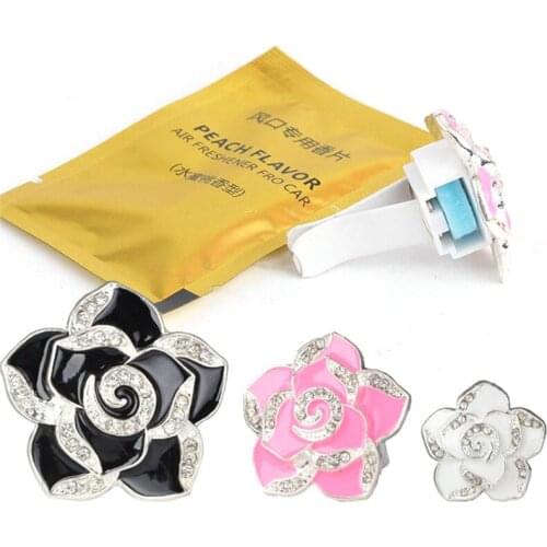 2x Car Perfume Colorful Flowers Bling Diamond Car Air Freshener Clip Decorations Fashion
