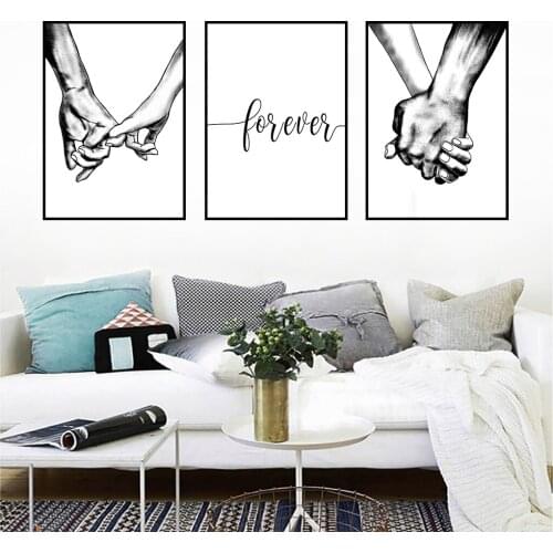 Abstract Black and White Sketch Hand Forever Letters Canvas Painting Wall Art Living Room Decor Pictures Poster and Prints