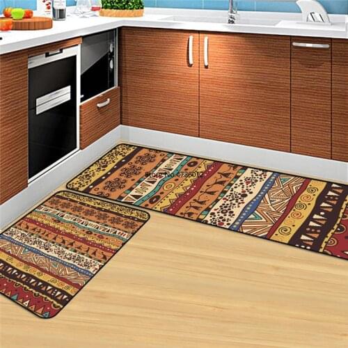 Abstract Geometric Tribal Ethnic Style Red Brown Orange Yellow Kitchen Mat Entry Mat Bedroom Long Bedside Blanket