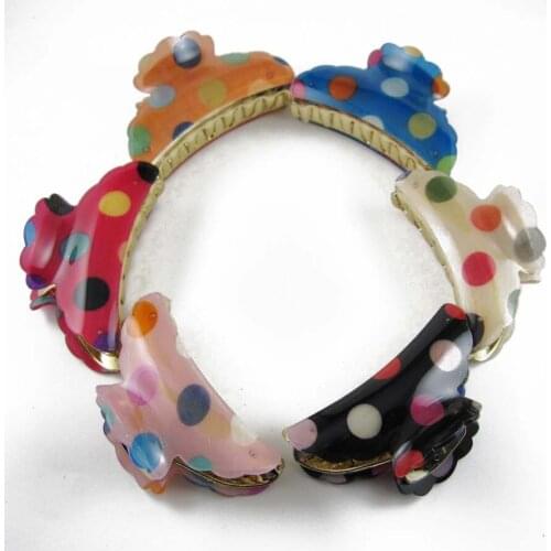 Free shipping Wholesale 12Pcs/Lot acrylic hair caught polka dots print hair claws vertical clip mixed color