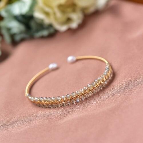 Natural Grey Moonlight Handmade Open Bangle 14K Gold Filled Little Fairy Temperament Jewelry Labradorite Winding Bracelet