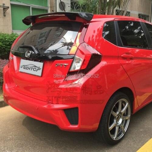 For Honda Jazz Fit GK5 14-17 Carbon Fiber Rear Roof Spoiler Wing Trunk Lip Boot Cover Car Styling