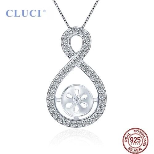 CLUCI 925 Sterling Silver Charms Pendant Women Waterdrop Jewelry Silver 925 Pearl Pendant Mounting Fine Zircon Jewelry SP078SB
