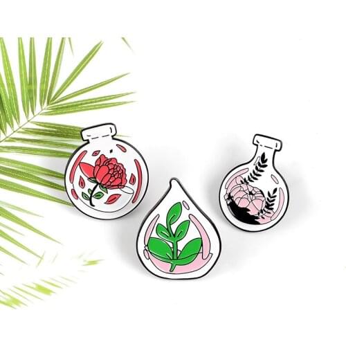 Flower Enamel Pins Water Drop Tank Badge Brooch Denim Jeans Backpack Red Green Flower Plant Jewelry Gift for Friends