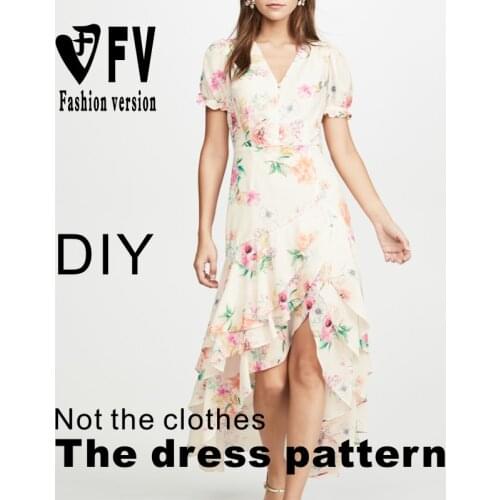 Design Pattern Chiffon V-neck Floral Ladies Dress Garment Sewing Structure Drawing BLQ-493