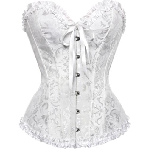 Womens Lace Up Overbust Corselet Corsets and Bustiers Plus Size Zip Floral Bustier Corset Lingerie Tops Brocade Corset