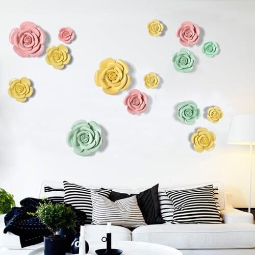 European 3D Stereo Wall Luxury Ceramic Flowers China Wall Mural Crafts Decoration Home Livingroom Sofa TV Background Ornaments