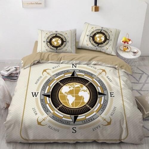 Europe 3D Duvet Cover Set Comforter Case Quilt Covers Bedding Set King Queen Double Single Size Compass Sailing Pattern Camel