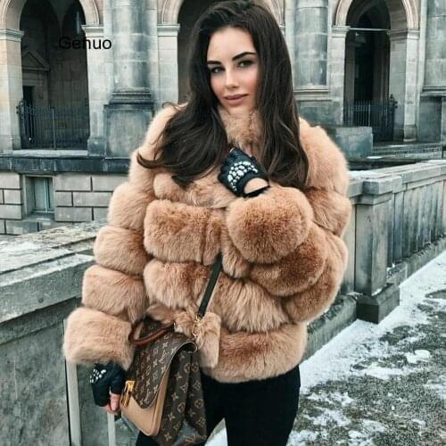 Genuo Fur Coats With Collar