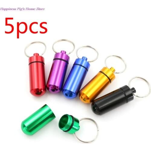 5PCS Waterproof Aluminum Pill Box Case Bottle Cache Drug Holder Container Keychain Medicine Box Health Care