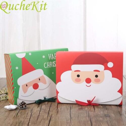 10pcs Christmas Favor Candy Box Square Santa Claus Gift Box Party Chocolate Biscuit Packaging Box Happy News Party Supplies
