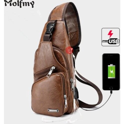 New Arrival Mens USB Charging Chest Bags Men Messengers Bag Wateproof PU leather Crossbody Shoulder bags free shipping