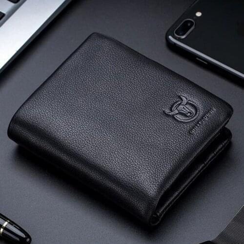 BULLCAPTAIN male Short Trifold Hasp Zipper Wallet MEN Cow Leather Fashion Wallet Coin Pocket Money Purse Bag Card Holder