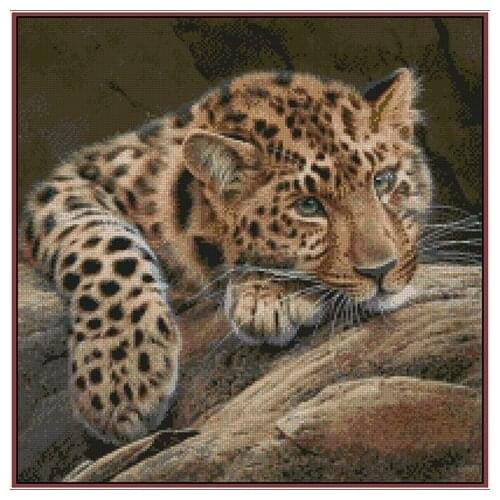 Top Quality 14CT Counted Unprinted Cross Stitch Kits Set Needlework For Embroidery Decor Arts Handmade The stone Leopard Animal