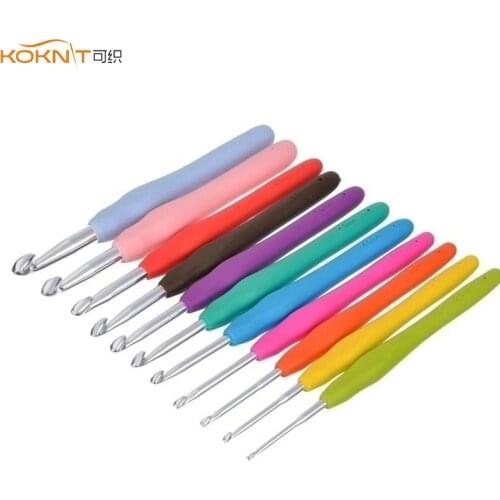 KOKNIT 11Pcs 2.0-8.0mm Mix Size Crochet Hooks Set TPR Aluminum Knitting Needles For Yarn Weave Knitting Needles Hook Kit