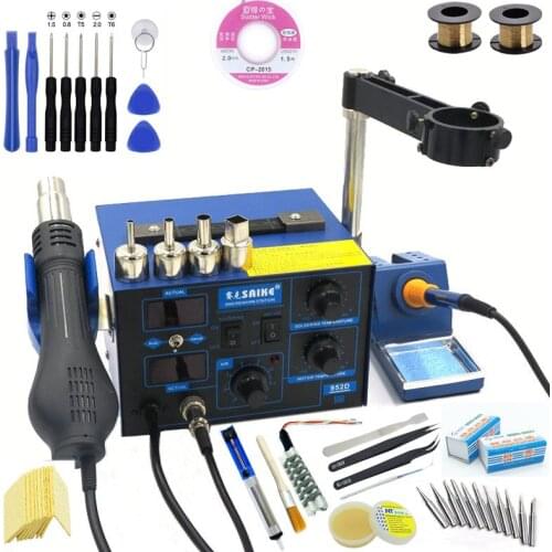 2 in 1 BGA Rework Soldering Station Saike 952D Hot Air Gun Hairdryer Soldering Iron 220V or 110V Power Tools Electric