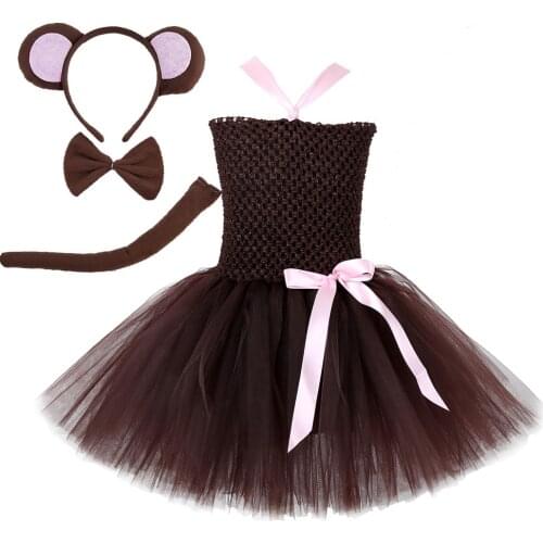 Baby Girls Monkey Tutu Dress for Kids Animal Cosplay Costumes for Halloween Party Children Birthday Dresses Toddler Outfit 1-14Y