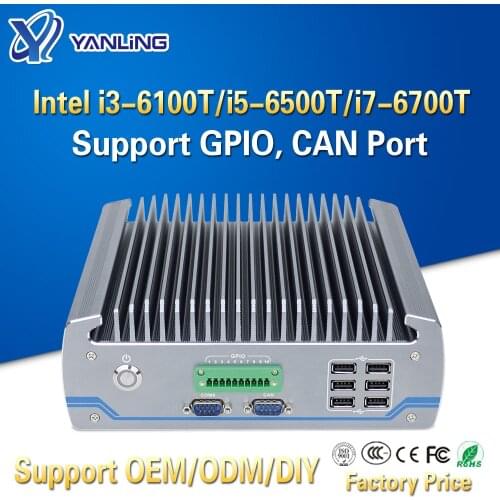 Yanling Industrial Mini PC core i3-6100T i5-6500T i7-6700T DDR4 Rugged Computer 2*Intel Lans 6*COM 10*USB GPIO CAN 3G/4G WiFi