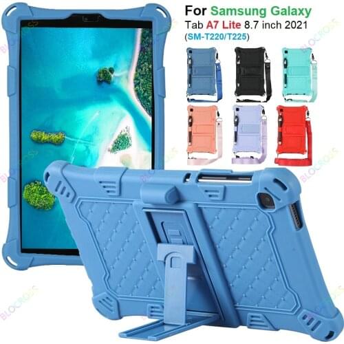 For Samsung Galaxy Tab A7 Lite T220 Tablet Kids Silicon Cover Shockproof Case for Galaxy Tab A7 Lite 8.7 Stand Shell with Strap
