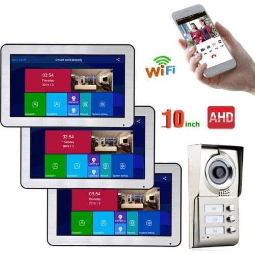 Wired Video Intercom Systems 3 apartments 10 inch Wifi Video Door Phone System IR-CUT HD 720P Doorbell Camera