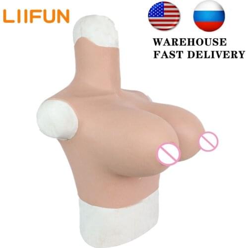 Cotton Filling High Collar Silicone One-piece Fake Breast Soft Silicone Breast H Cup Sexy Style for Crossdresser Fake Boobies Be