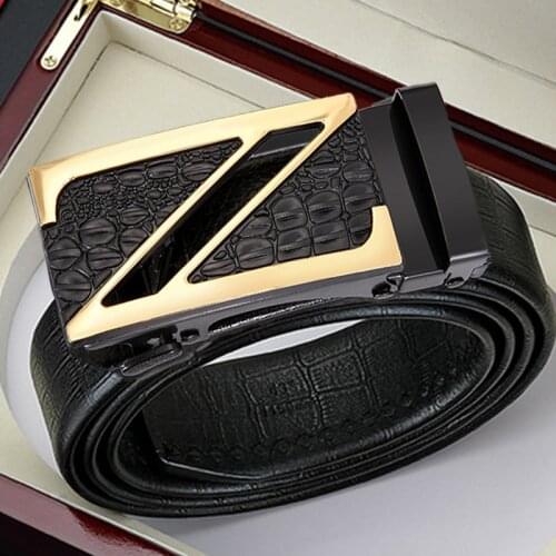 Brand Fashion Automatic Buckle Black Genuine Leather Belt Mens Belts Cow Leather Belts for Men 3.5cm Width