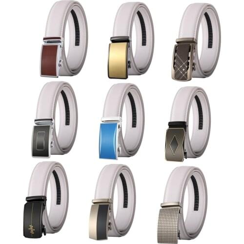 Luxury Brand Mens White Genuine Leather Belt Automatic Alloy Buckle Male Belt 35mm Width Fashion Casual Belts High Quality B616