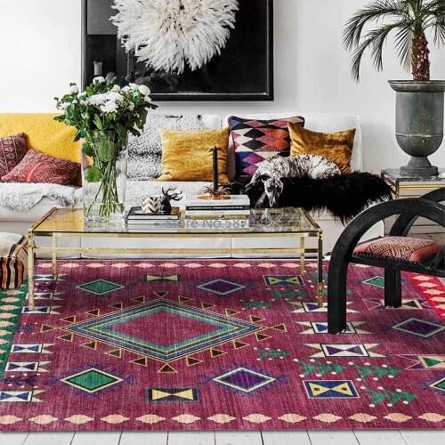 Retro Purple Red Green Geometric Tribal Ethnic Style Living Room Bedroom Bedside Carpet Floor Mats