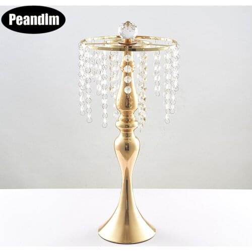 PEANDIM Luxury Crystal Flower Rack Wedding Table Centerpieces Flower Vase Holders Gold Road Lead For Party Home Decoration 10pcs