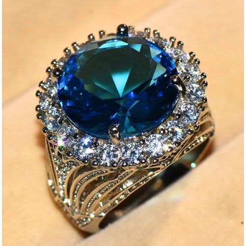 Luxury Female Big Blue Stone Ring Silver Color Wedding Rings For Women 2019 New Year Fashion Engagement Ring Jewelry Gifts