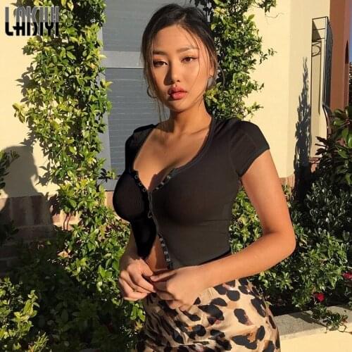 LAISIYI 2020 Women Sexy Tank Tops Women Button Knitted Short Sleeve Korean Style Ribbed Green White Purple Summer Crop Tops New