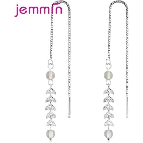 Cute Natural Moonlight Stones Quality Drop Earring For Women 925 Silver Leaf Pattern Multi Sizes Jewelry Fashion Earring