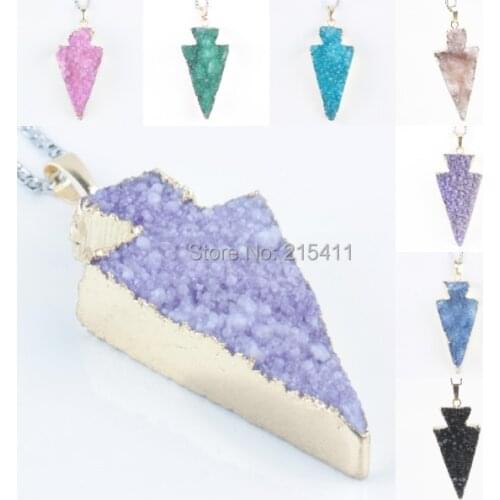SUNYIK Druzy Drusy Geode Stone Arrowhead Arrow Point Quartz Gem Stone Charm Fashion Pendant (Free Chain)