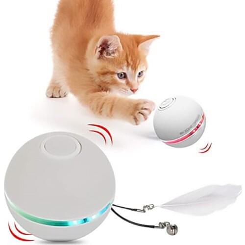 USB Intelligent Interactive Cat Toy Self Rotating Ball Automatic Rotation Ball Feather Toy LED Magic Roller Ball For Cat Dog Kid