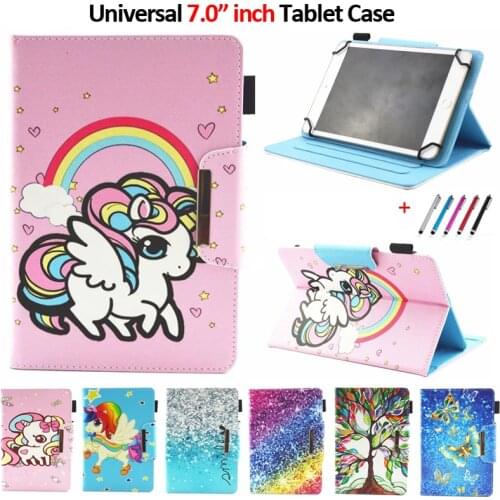 Universal 7 inch Tablet Case For Huawei Mediapad T3 7 Cute Unicorn Case For Samsung Galaxy Tab A A6 7.0 2016 T280 T285 Cover+Pen