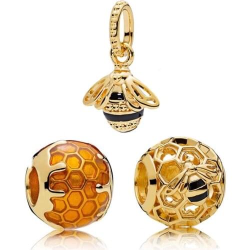 Fashion Gold Bee and Honeycomb cute Charms Fit Bracelet & Necklace Jewelry Accessories Diy Bead Jewelry for Women Gift