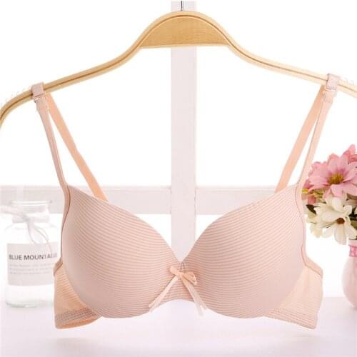 AB Cup Satin Stripe Bras for Women Seamless Wire Free Bralette Sexy Push Up Underwear Ladies Lingerie Simple Intimates