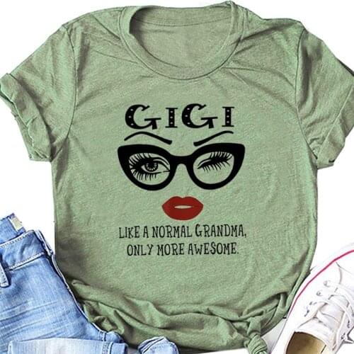 Spring and summer womens T-shirts, simple casual fashion womens tops, letters, eyes and lips print, LIKE A NORMAL GRANDMA