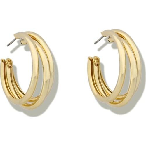PerisBox Gold Silver Color Multi Hoops Earrings for Women Simple Three Circle Hoop Earrings Bohemia Geometric Round Earrings