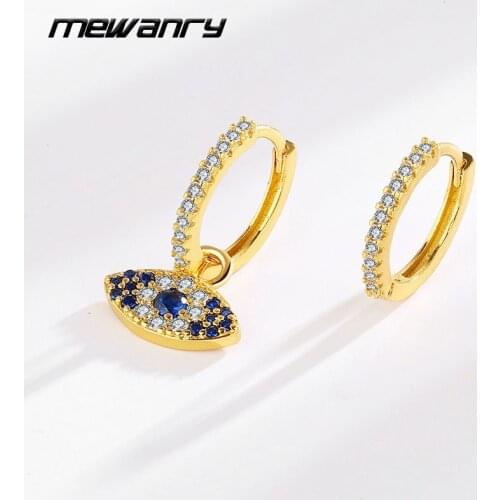 MEWANRY Prevent Allergy 925 Sterling Silver Earrings for Women Trendy Elegant Asymmetric Design Sparkling Zircon Bride Jewelry