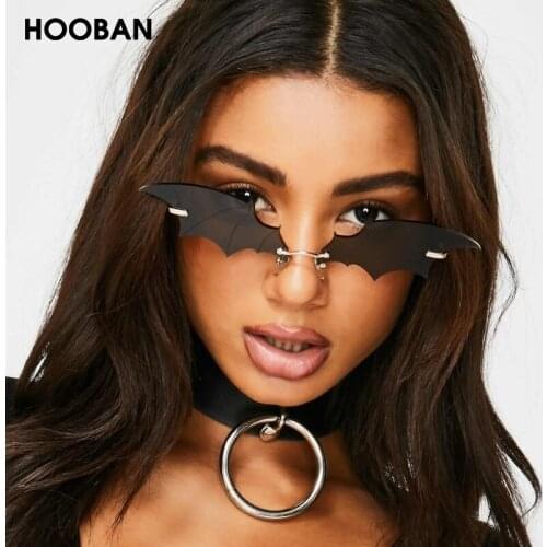 HOOBAN Unique Bat Shaped Sunglasses Women Fashion Brand Designer Sun Glasses For Female Vintage Rimless Eyewear Shade UV400
