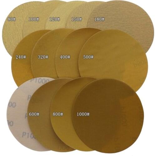 10Pcs 5 Inch 125 MM Aluminium Oxide 60 to 1000 Grits Hook and Loop Gold Sandpaper Sanding Disc for Metal & Automotive