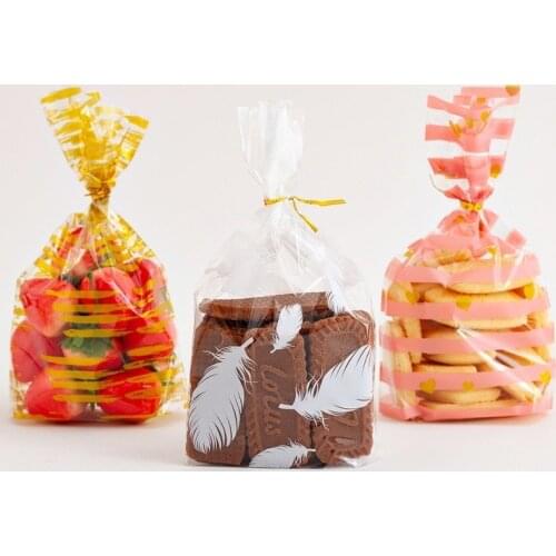 50pcs Gold White Dots Candy Bag Packaging Plastic Sweets Bags Transparent Cookie Bag Birthday Wedding Party Gift Wrap