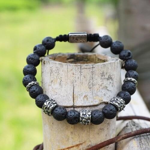 2020 New Unique Design Men Bracelet Vintage Color Stainless Steel Charms Braided Stone Bead Bracelet Men